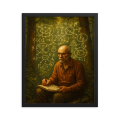 Alexander Grothendieck in forest exile with diagrams framed print on a plain backdrop in size 16"x20".