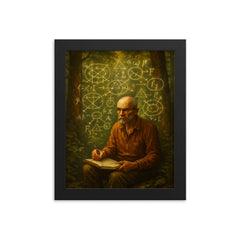 Alexander Grothendieck in forest exile with diagrams framed print on a plain backdrop in size 8"x10".
