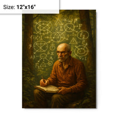 Alexander Grothendieck in forest exile with diagrams metal print on a plain backdrop in size 12"x16".