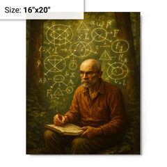Alexander Grothendieck in forest exile with diagrams metal print on a plain backdrop in size 16"x20".