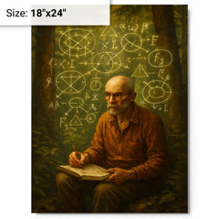 Alexander Grothendieck in forest exile with diagrams metal print on a plain backdrop in size 18"x24".