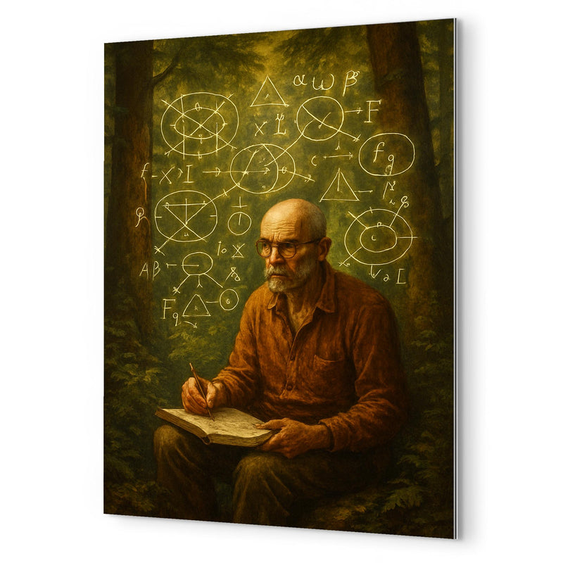 Alexander Grothendieck in forest exile with diagrams metal print mockup