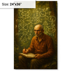 Alexander Grothendieck in forest exile with diagrams metal print on a plain backdrop in size 24"x36".
