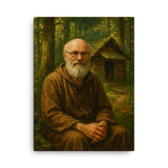 Alexander Grothendieck in forest hermit retreat canvas print on a plain backdrop in size 18"x24".
