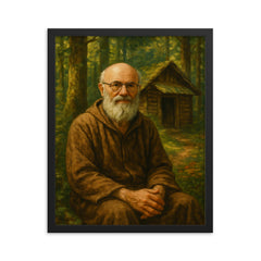 Alexander Grothendieck in forest hermit retreat framed print on a plain backdrop in size 16"x20".