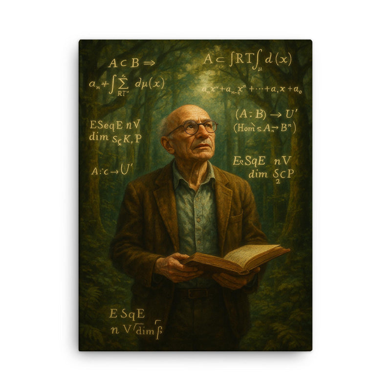 Alexander Grothendieck in forest of equations canvas print on a plain backdrop in size 18