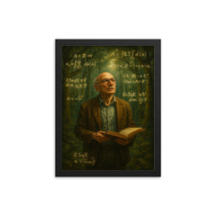 Alexander Grothendieck in forest of equations framed print on a plain backdrop in size 12"x16".