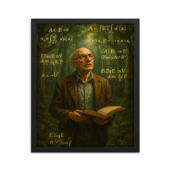 Alexander Grothendieck in forest of equations framed print on a plain backdrop in size 16"x20".