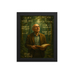 Alexander Grothendieck in forest of equations framed print on a plain backdrop in size 8"x10".