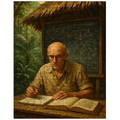 Alexander Grothendieck in jungle hut with diagrams jigsaw puzzle