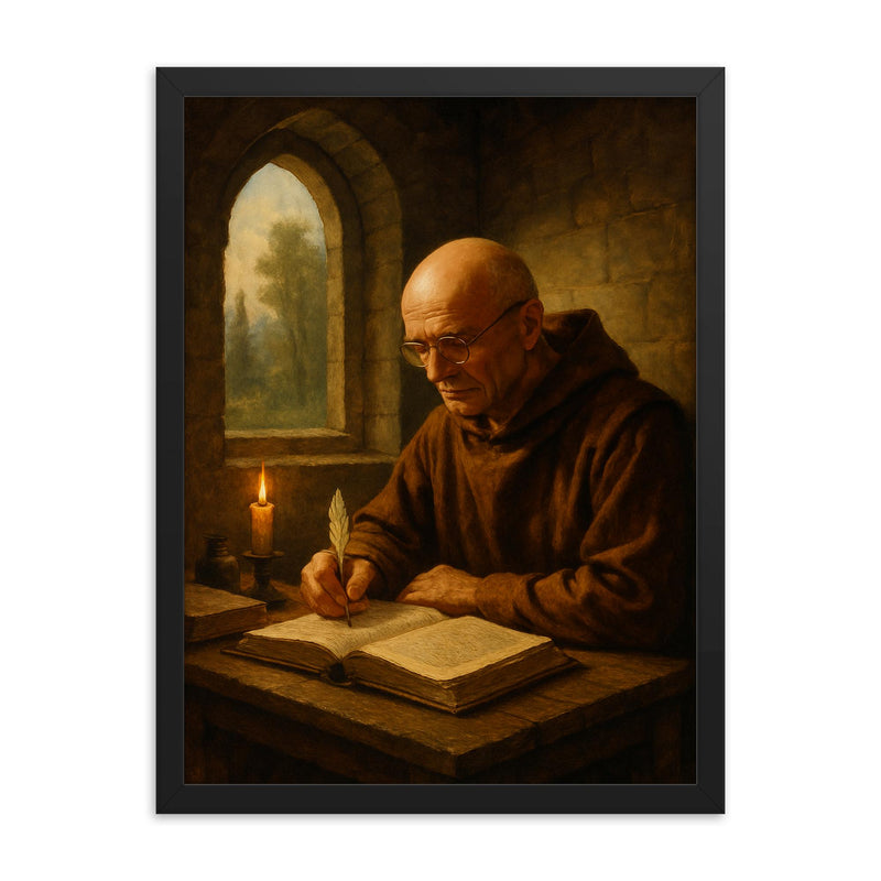 Alexander Grothendieck in monastic solitude framed print on a plain backdrop in size 18