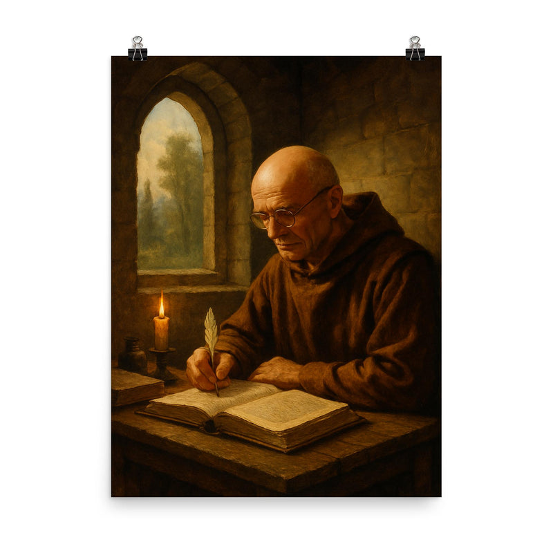 Alexander Grothendieck in monastic solitude poster on a plain backdrop in size 8