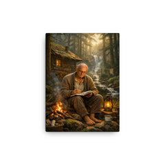 Alexander Grothendieck in reclusive forest solitude canvas print on a plain backdrop in size 12"x16".