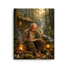 Alexander Grothendieck in reclusive forest solitude canvas print on a plain backdrop in size 16"x20".