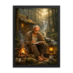 Alexander Grothendieck in reclusive forest solitude framed print on a plain backdrop in size 18"x24".