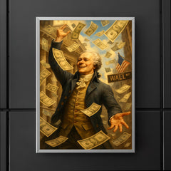 Alexander Hamilton tossing paper money like confetti on Wall Street poster 5