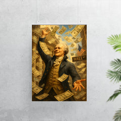 Alexander Hamilton tossing paper money like confetti on Wall Street poster 7