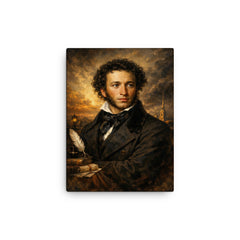 Alexander Pushkin in black frock coat canvas print on a plain backdrop in size 12"x16".