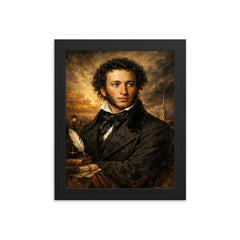Alexander Pushkin in black frock coat framed print on a plain backdrop in size 8"x10".