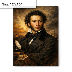 Alexander Pushkin in black frock coat metal print on a plain backdrop in size 12"x16".