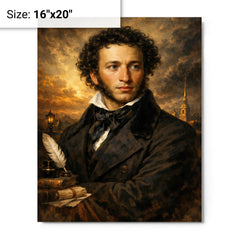 Alexander Pushkin in black frock coat metal print on a plain backdrop in size 16"x20".
