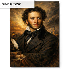 Alexander Pushkin in black frock coat metal print on a plain backdrop in size 18"x24".
