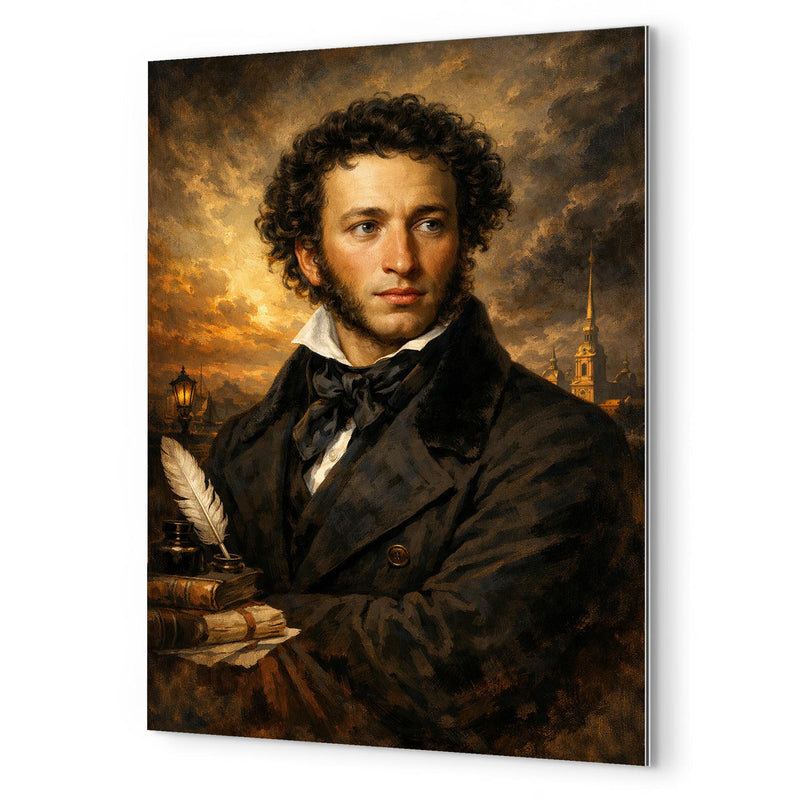 Alexander Pushkin in black frock coat metal print mockup