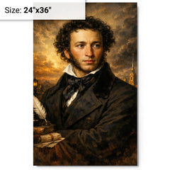 Alexander Pushkin in black frock coat metal print on a plain backdrop in size 24"x36".