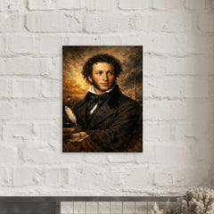 Alexander Pushkin in black frock coat metal print mockup