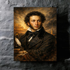 Alexander Pushkin in black frock coat metal print mockup