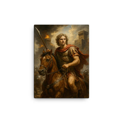 Alexander the Great and Bucephalus at the Siege of Tyre canvas print on a plain backdrop in size 12"x16".