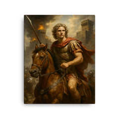 Alexander the Great and Bucephalus at the Siege of Tyre canvas print on a plain backdrop in size 16"x20".