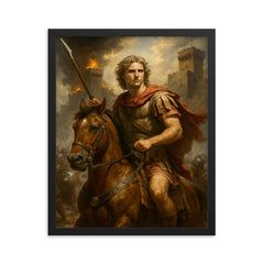 Alexander the Great and Bucephalus at the Siege of Tyre framed print on a plain backdrop in size 16"x20".