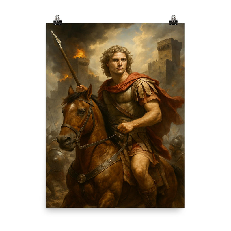 Alexander the Great and Bucephalus at the Siege of Tyre poster on a plain backdrop in size 8