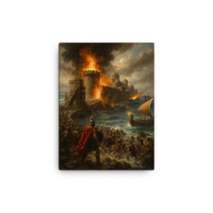 Alexander the Great at the Siege of Tyre canvas print on a plain backdrop in size 12"x16".