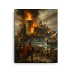 Alexander the Great at the Siege of Tyre canvas print on a plain backdrop in size 16"x20".