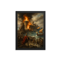 Alexander the Great at the Siege of Tyre framed print on a plain backdrop in size 12"x16".