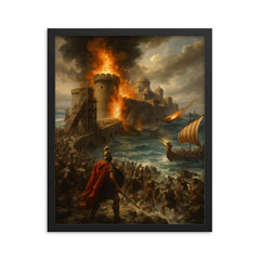 Alexander the Great at the Siege of Tyre framed print on a plain backdrop in size 16"x20".