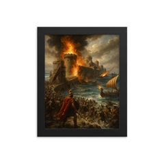 Alexander the Great at the Siege of Tyre framed print on a plain backdrop in size 8"x10".