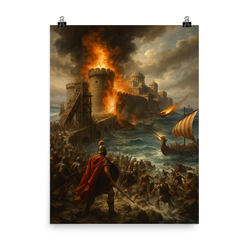 Alexander the Great at the Siege of Tyre poster on a plain backdrop in size 8