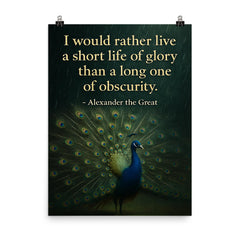 alexander the great short life of glory quote poster on a plain backdrop in size 8"x10".