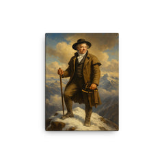 Alexander von Humboldt atop Chimborazo with instruments canvas print on a plain backdrop in size 12"x16".