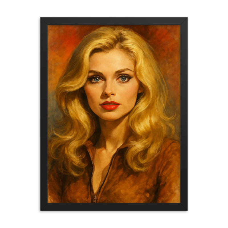 Alexandra Bastedo framed print on a plain backdrop in size 18