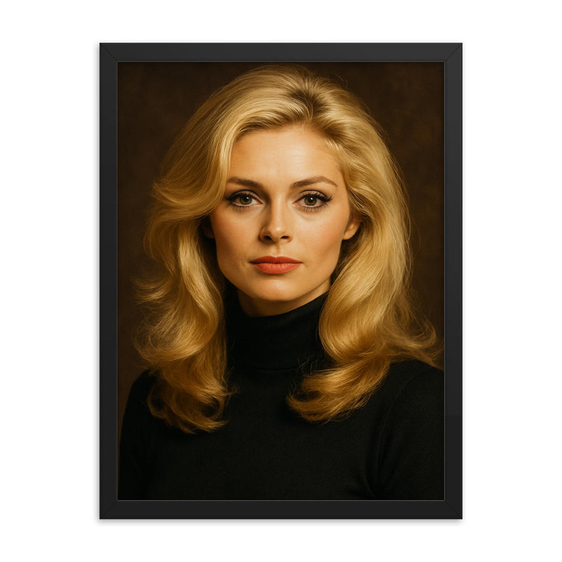 Alexandra Bastedo portrait framed print on a plain backdrop in size 18