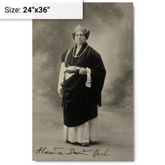 Alexandra David-Néel metal print on a plain backdrop in size 24"x36".