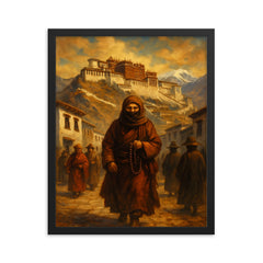 Alexandra David Néel entering Lhasa disguised framed print on a plain backdrop in size 16"x20".