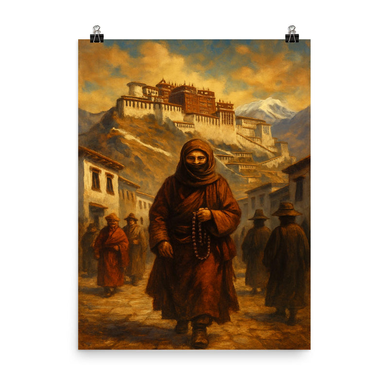 Alexandra David Néel entering Lhasa disguised poster on a plain backdrop in size 8