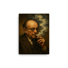 Alexandre Kojeve in Hegelian cigarette haze canvas print on a plain backdrop in size 12"x16".