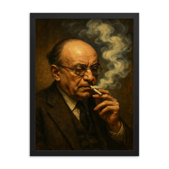 Alexandre Kojeve in Hegelian cigarette haze framed print on a plain backdrop in size 18"x24".