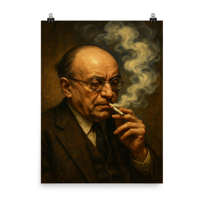 Alexandre Kojeve in Hegelian cigarette haze poster on a plain backdrop in size 8